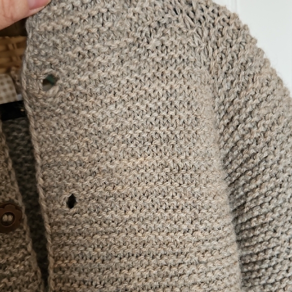 Cozy Wool Knit Kids Jacket W Hood And Flower Buttons - Brown Marl - Picture 4 of 9